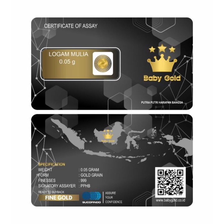 BABY GOLD Emas Mini 0.05 Gram Logam Mulia 24 Karat Original Termurah. Souvenir Gift Hadiah.