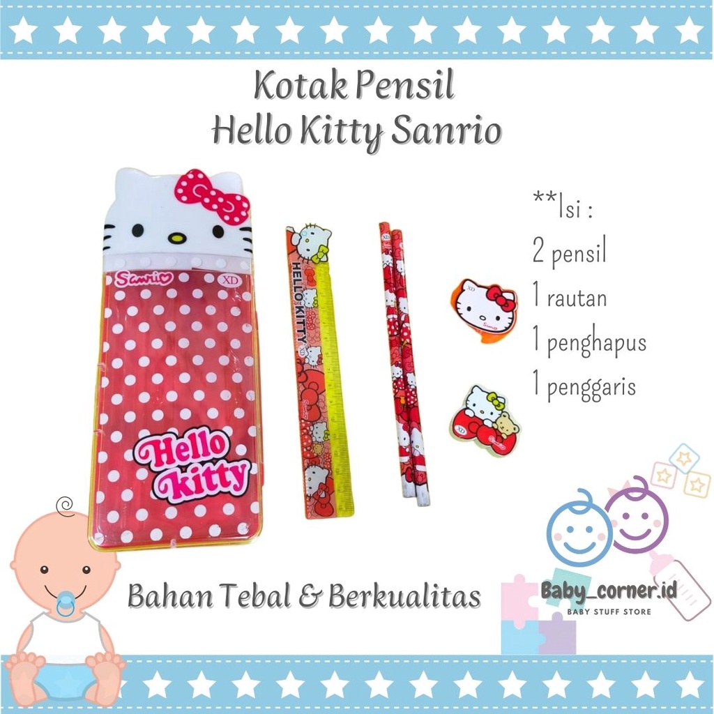 Kotak pensil hello kitty plastik 6 in 1 | Free alat tulis | Kotak Pensil kaleng besi ular tangga