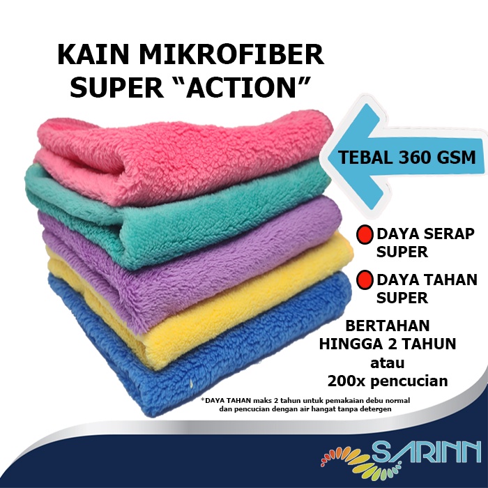 Kain Lap Mikrofiber Microfiber Cloth Super ACTION 30x30 cm 360GSM TEBAL Tahan Lama