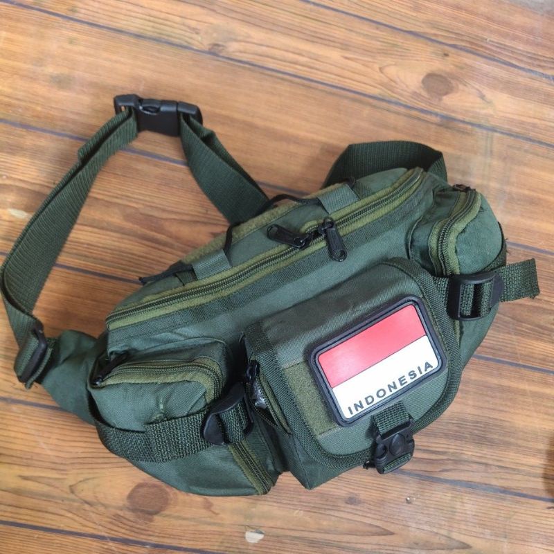 tas waist bag - waistbag pinggang tactical army plus patch rubber