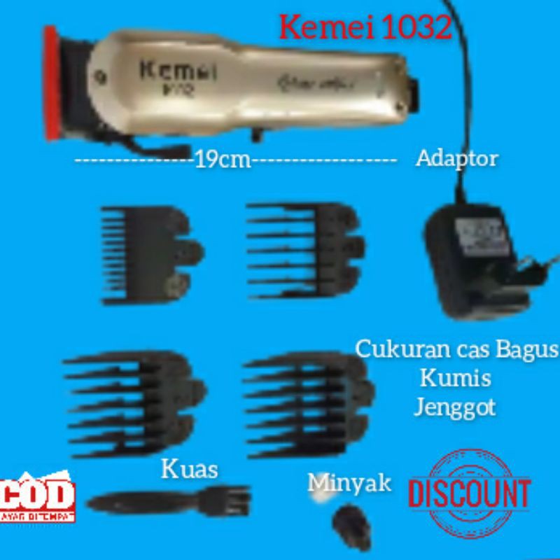 Kemei Km 1032  Alat Mesin Cukur Rambut Kumis Jenggot Cliper Cas Murah dan Kliper Original Dewasa