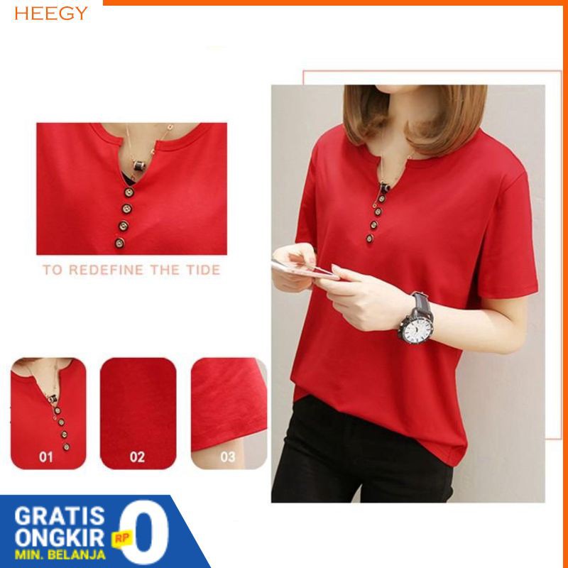 Kaos T-Shirt V-Neck Casual Kancing, Ukuran Jumbo S,M,L,XL,XXL,3XL,4XL,5XL Import Gaya Korea