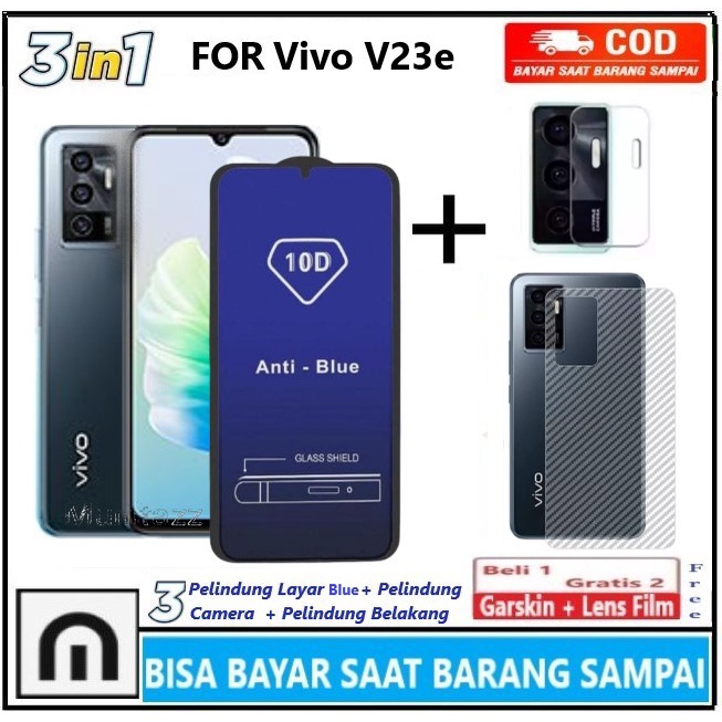 Promo Paket 3in1 Tempered Glass Anti Blue Light Vivo V23e V23e 5G Full Cover Anti Radiasi Cahaya Ant