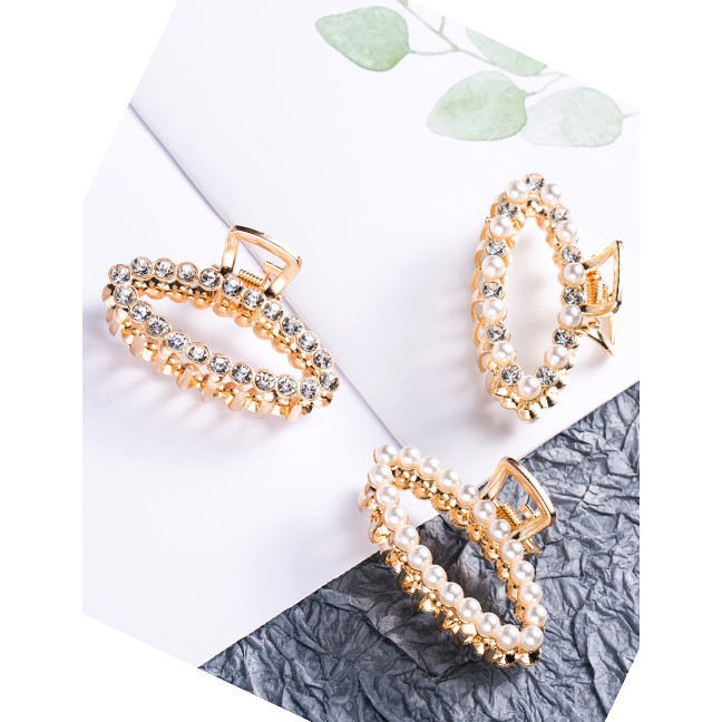 LRC Jepit Rambut Fashion Gold Diamond-studded Clip F5158X