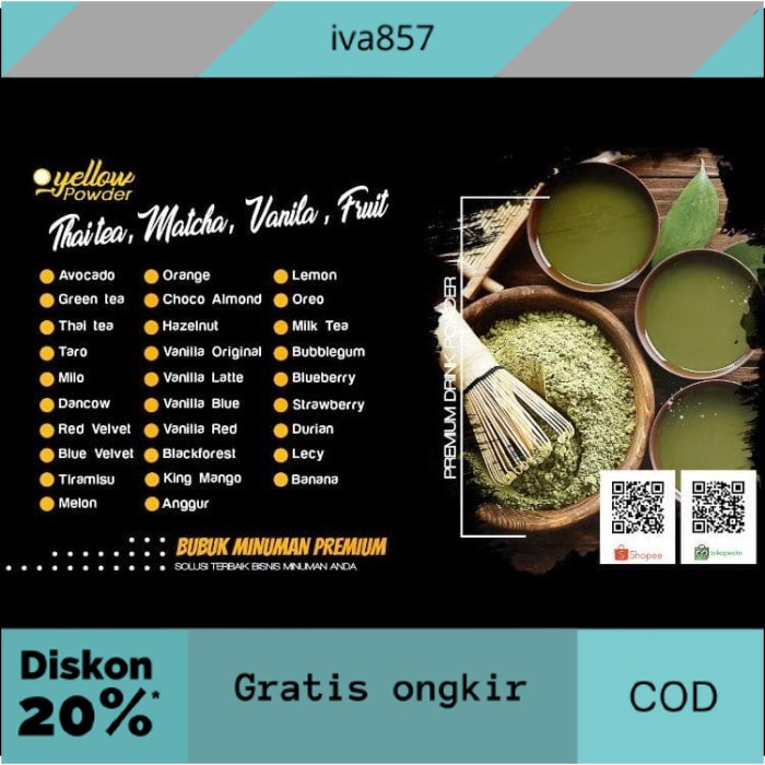 

PROMO MIX-FRUIT,MATCHA,THAITEA VARIANT POWDER DRINK 1KG GRATIS ONGKIR