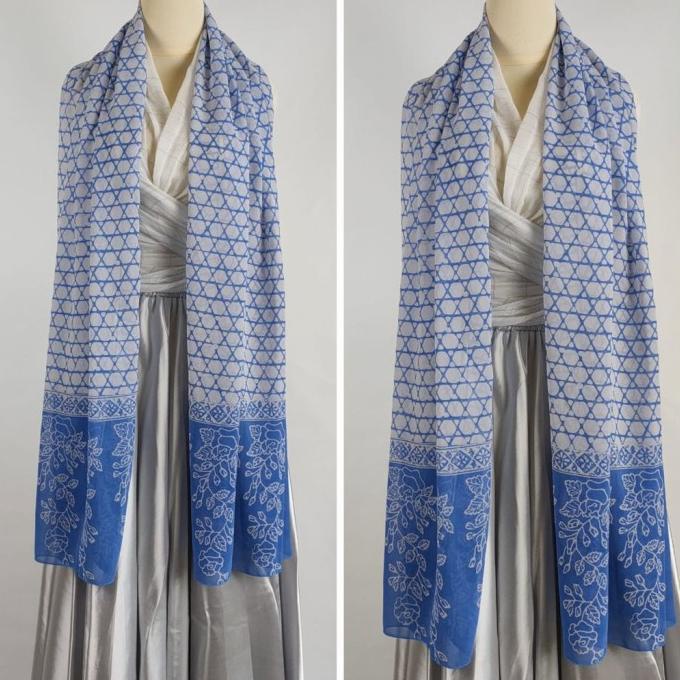 Selendang Batik LIGHT BLUE STAR OF DAVID Scraf by Pekalongan, IND