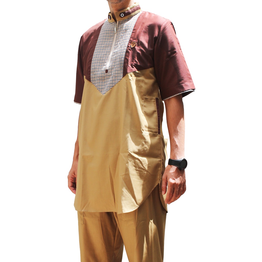 Baju Koko Setelan Dewasa Lengan Pendek Pria Baju Koko Dewasa Lengan Pendek Coklat Premium Baju Musli