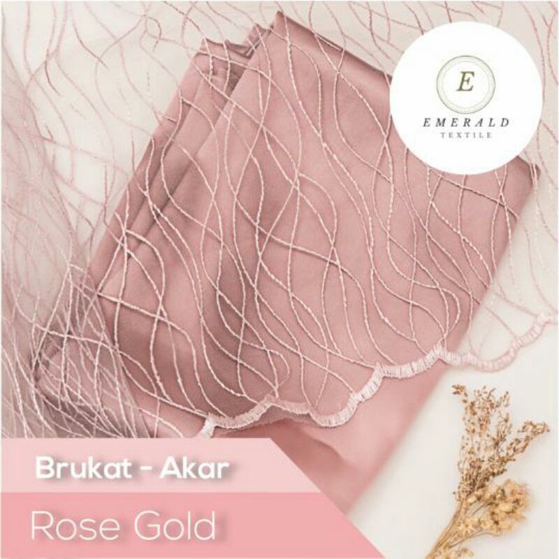 SETENGAH METER Kain Brokat Tile Prancis Bahan Kebaya Motif Akar - Rose Gold ( HARGA PER 50cm KAIN )