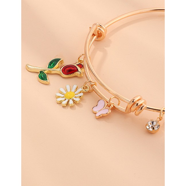 LRC GelangFashion Flowers Dripping Butterfly Small Daisy Diamond Circle Bracelet K26922