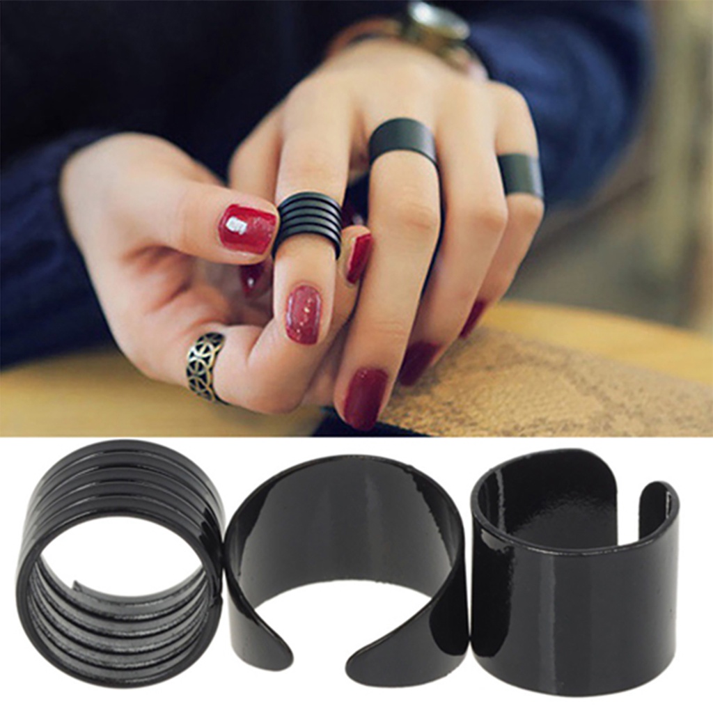 Hu Hu Hu Hu Hu Alat Bantu Pasang Kacamata♡ 3pcs / Set Cincin Buku Jari Aneka Bentuk Warna Hitam Untuk Wanita