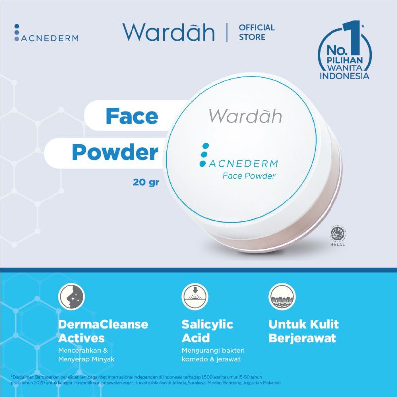 Wardah Acnederm Face Powder 20g | Bedak Kulit Berjerawat