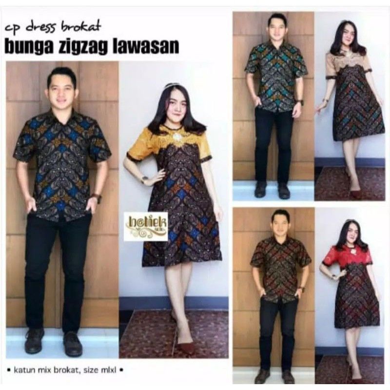 (COD) Dress Brokat Bunga Zigzag Lawasan BestSeller Seragam Batik Kantoran Baju Kondangan dress batik-0