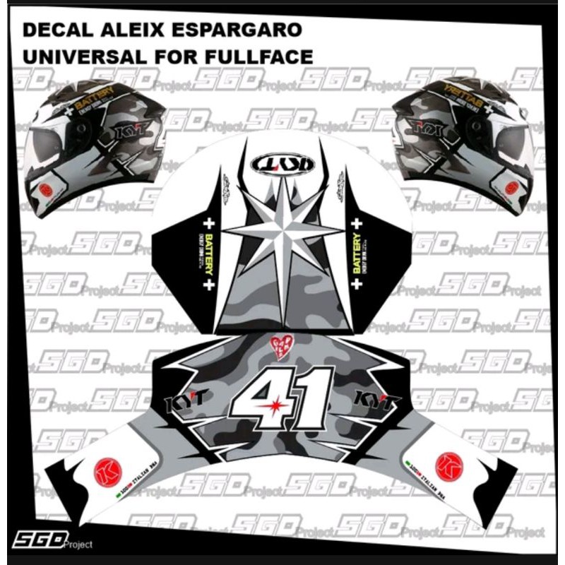 Stiker Decal Helm Motif Alex Espargarro Grey Universal Fullface KYT AGV HJC NHK Shoei