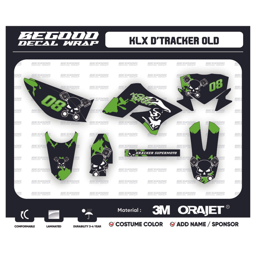 DECAL KLX D’TRACKER OLD HITAM HIJAU - Doff