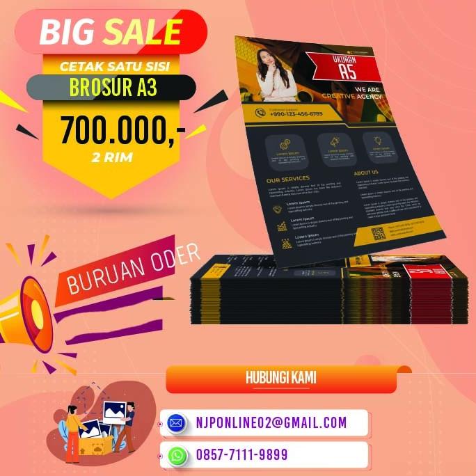 Cetak Brosur A3 (1 Sisi) 2 rim / 1000 lbr ||Bahan Art Paper 120 gr Termurah
