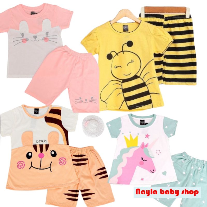 Baju Setelan Anak Perempuan Lengan Pendek Setelan V3 Lengan Pendek