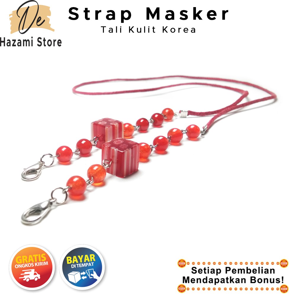 BISA COD Strap Masker Rantai Kalung Hijab Wanita Lucu Tali Kulit Korea Hitam Pengait Titanium Terbar