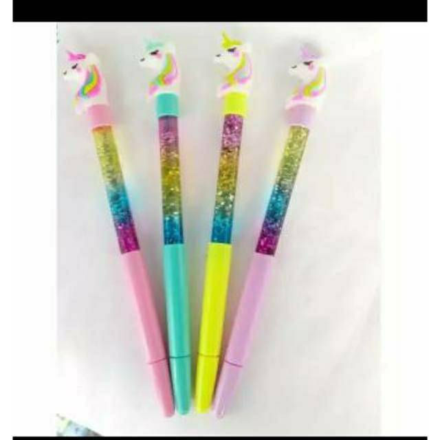 

Gliter gel pen karakter warna warni air isi 16 pc