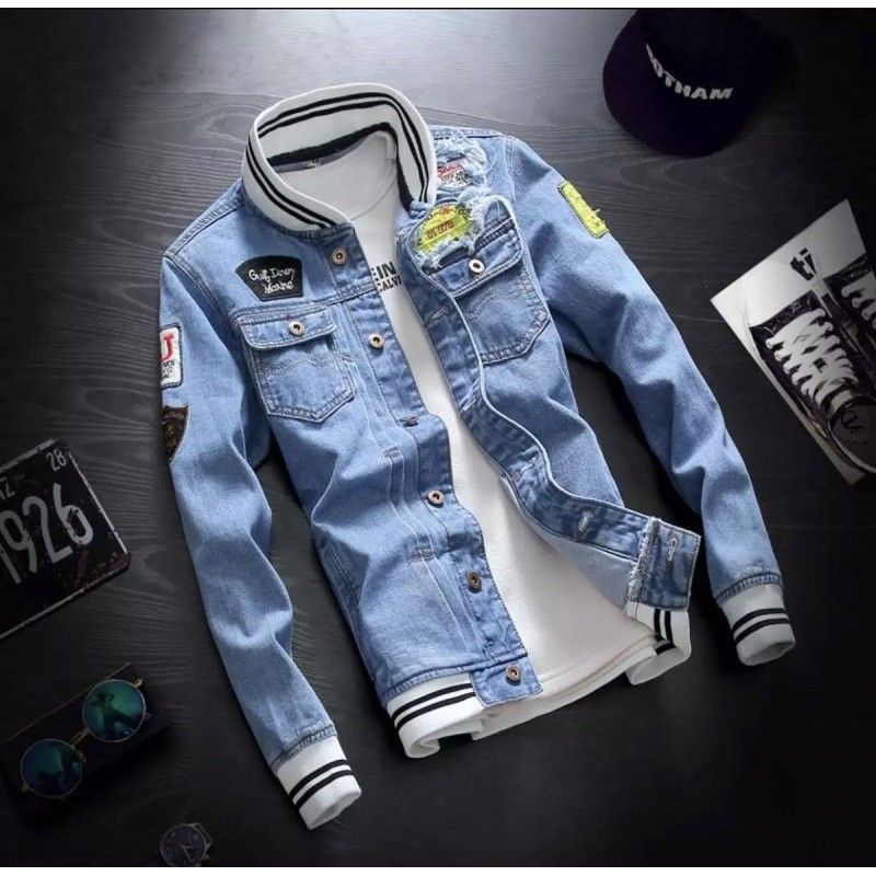 JAKET JEANS PRIA DENIM RIP BOMBER X URBAN JAKET CWO BORDIR TEMPEL KEREN ORIGINAL BERKUALITAS