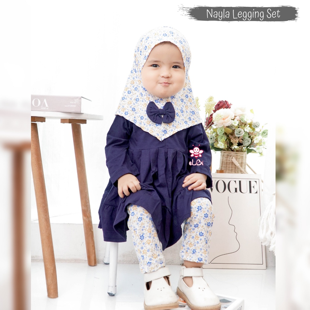 Baju Muslim Anak eLBi Nayla / Tunik Spandek Rayon Super usia 1-5 Tahun / Baju Muslim Anak Perempuan / Set Baju Muslim Anak Perempuan