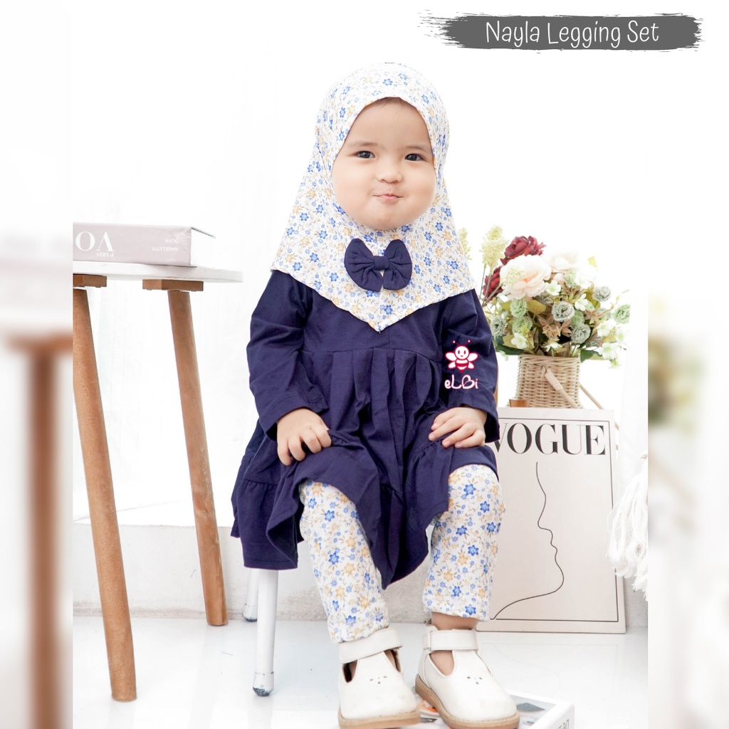 Gamis Bayi / Baju Muslim Anak Perempuan / Baju Muslim Anak Cantik Nayla Legging Set 1_5 Tahun