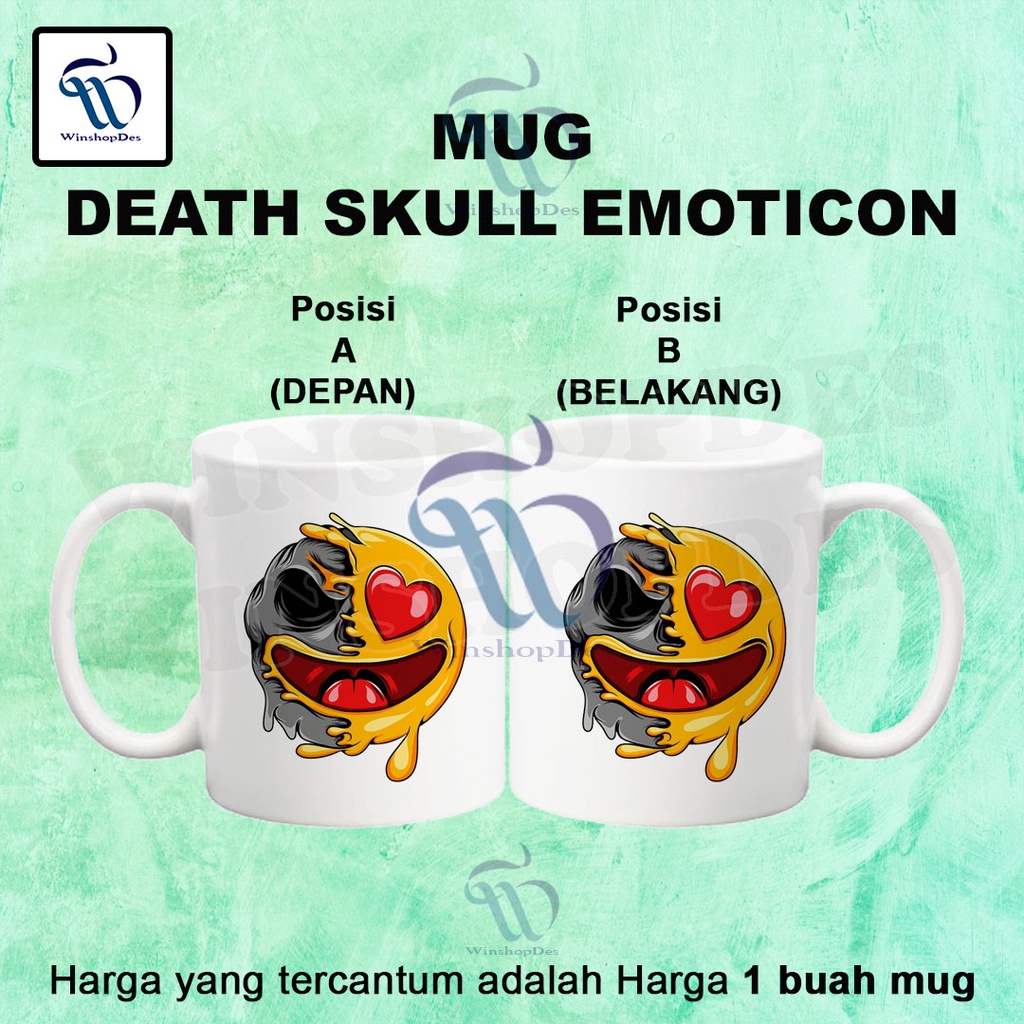 MUG CUSTOM DEATH SKULL EMOTICON / MUG EMOTICON / MUG CUSTOM / MUG CUTE