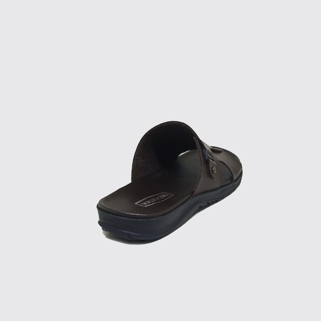 Kulit Asli - Sandal Slide Pria Selop Dark Brown