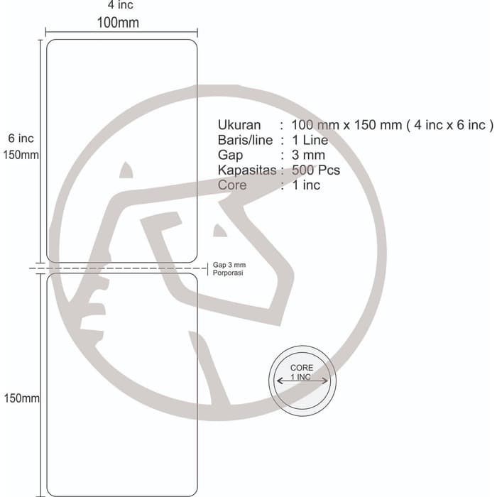 100x150 mm / 100x150mm Semicoat 1LINE 500pcs Core 1&quot; Label Sticker UNICORN A6 resi pengiriman