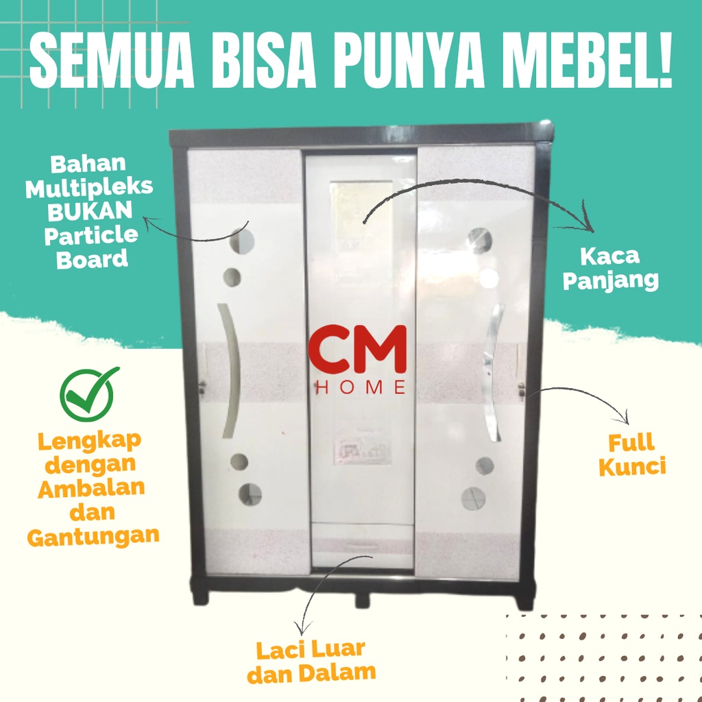 LEMARI PAKAIAN KAYU PINTU 3 SLIDING MINIMALIS