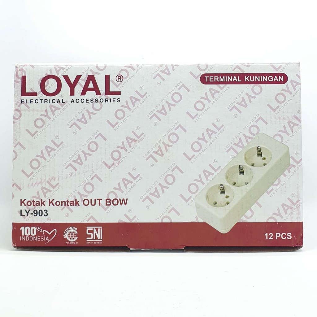 @12 Pcs (1 Kotak) LY-903 Loyal 3 Lubang (Tanpa Led &amp; Kabel) / Stop Kontak Arde 3L / OB Stop Kontak /