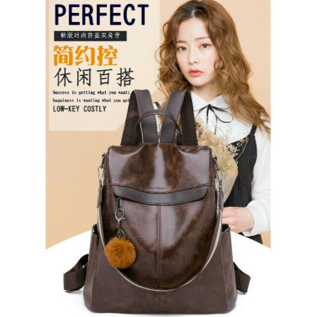 TAS RANSEL KULIT WANITA - COKLAT