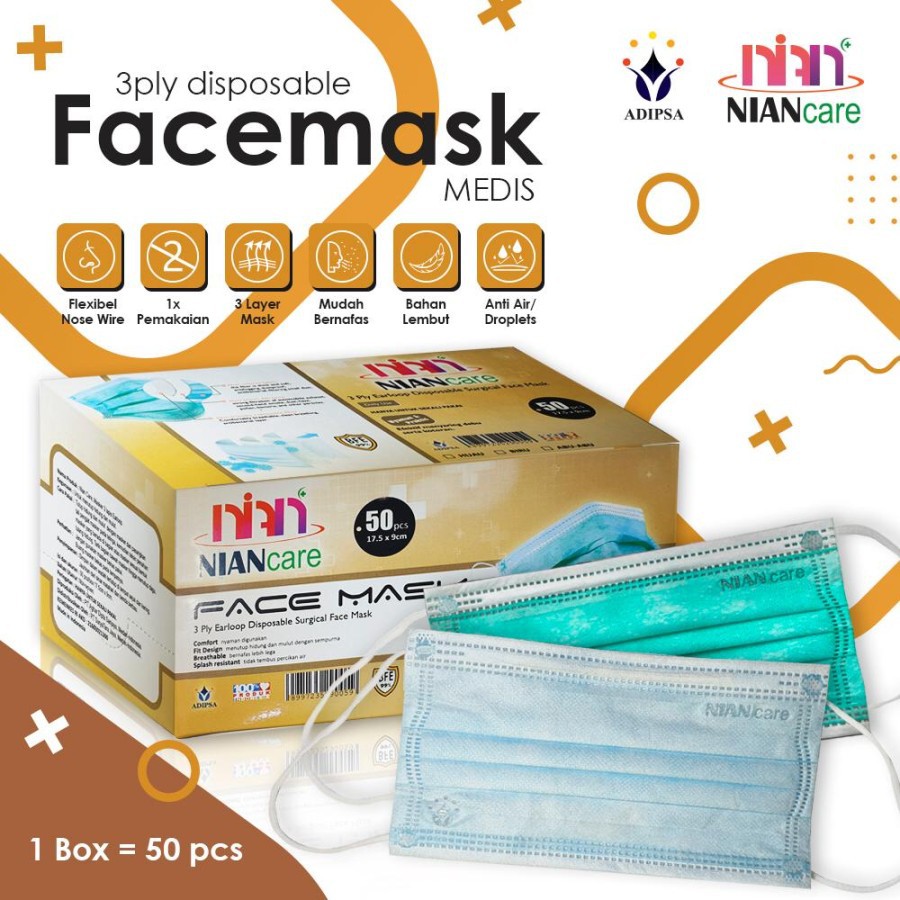 Masker  NianCare 3ply Earloop (Reguler) & Headloop (Hijab)