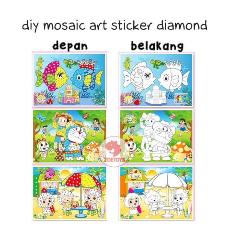 Zoetoys 2in1 Diy Mosaic Art Sticker Diamond Big and Painting | Tempel Sticker Manik Besar mewarnai dan menempel stiker diamond prakarya kerajinan tangan | Mainan n Craft Edukasi Anak