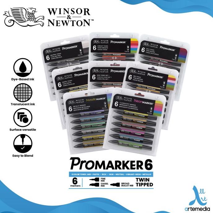 

Marker Winsor & Newton Promarker Set 6 Dual Point Pena Kuas Warna