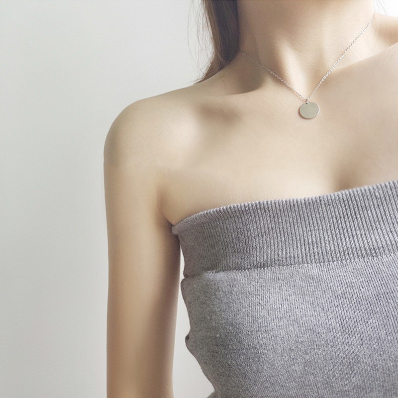 Women Elegant Disc Pandent Necklace Gold Silver Clavicle Chain Choker Necklaces