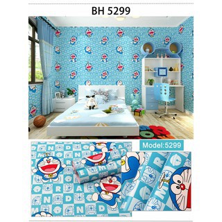 SOLUSIDEKORASI-PROMO WALLPAPER STIKER DINDING MURAH MOTIF DORAEMON KOTAK -ANTI AIR -  10METER