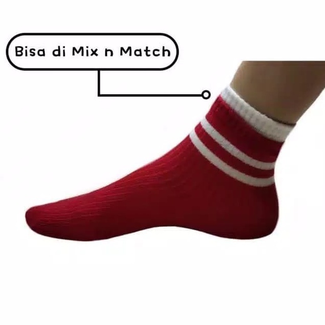 Kaos Kaki Korea Style ATAS Mata Kaki Ankle LowCut (Bahan Katun) 2STRIPS-KOREA -MERAH