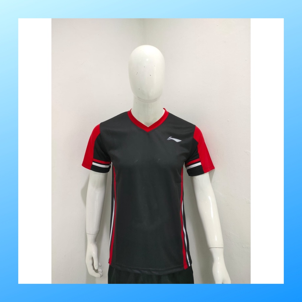 Kaos bulutangkis pria baju badminton atasan jersy wanita dewasa t-shirt outfit seragam kostum jersey olahraga casual suit pakaian jarsey oblong apparel sports jersi sudirman thomas uber cup bulu tangkis L159 hitam polos