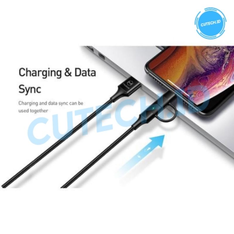 MCDODO KABEL DATA 2 IN 1 LED QC 4.0 USB TO TYPE C + LIGHTNING 2.4A