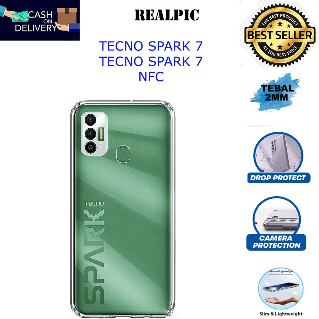 Case TECNO SPARK 7 / TECNO SPARK 7 NFC Casing Clear HD KETEBALAN 2MM BENING TRANSPARAN TPU Premium Softcase