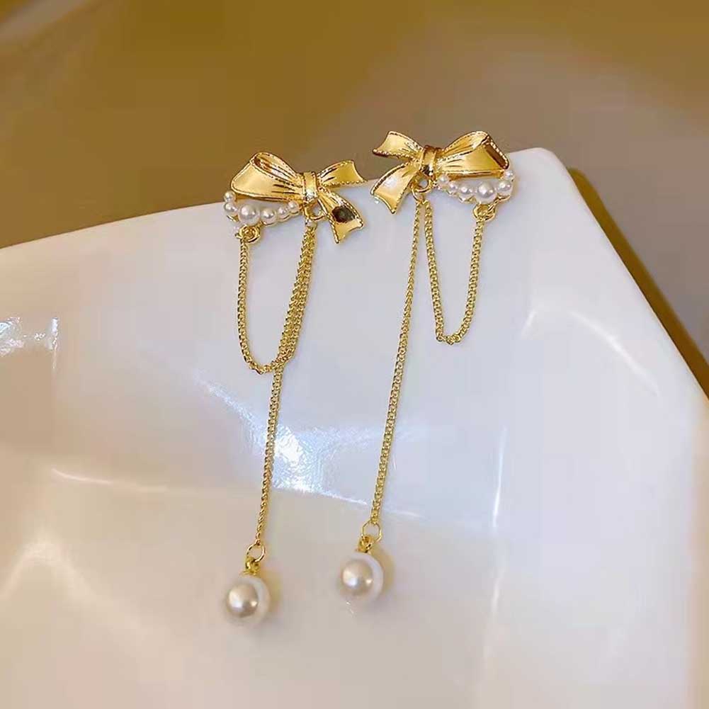 Anting Tusuk Silver 925 Wanita Desain Pita Rumbai Hias Zircon Mutiara Gaya Korea Untuk Musim Panas