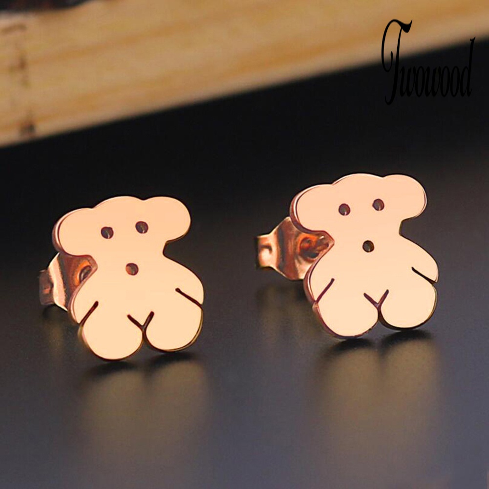 Anting Stud Bentuk Kartun Beruang Bahan Stainless Steel Untuk Wanita