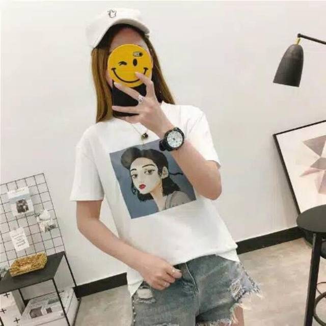 FOUR FASHION WOMEN GIRL TEE BAHAN SPANDEX UKURAN ALLSIZE FIT L 1R