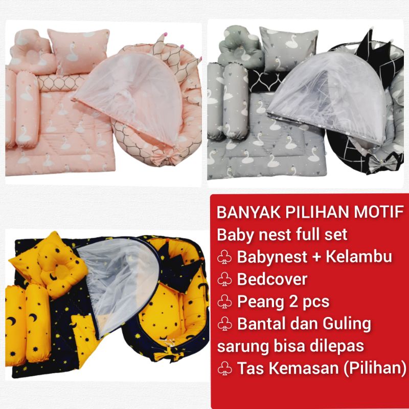 READY Baby Nest Full Bedding Set Bedcover Bayi Bantal Guling Bayi Peang Awan Mahkota Kelambu dan ada Tas nya