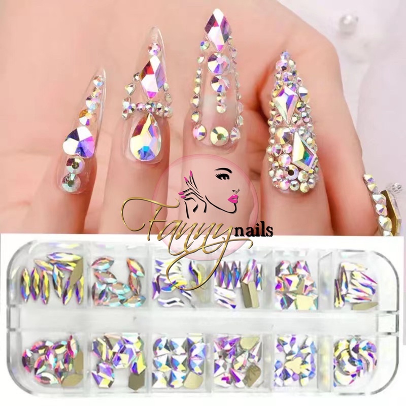 12 SWAROVSKI AB CLEAR MIX SHAPE HIASAN KUKU NAIL ART CHARM RHINESTONE MIX SHAPE SWAROVSKI CRYSTAL NAIL ART STONE AB