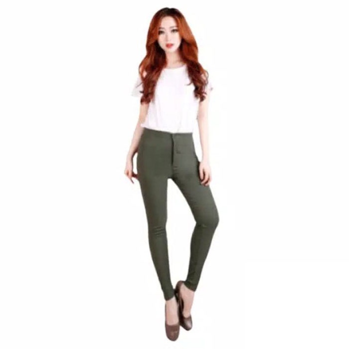 BESS - Celana Highwaist Cotton Strench Wanita - HIJAU TNI