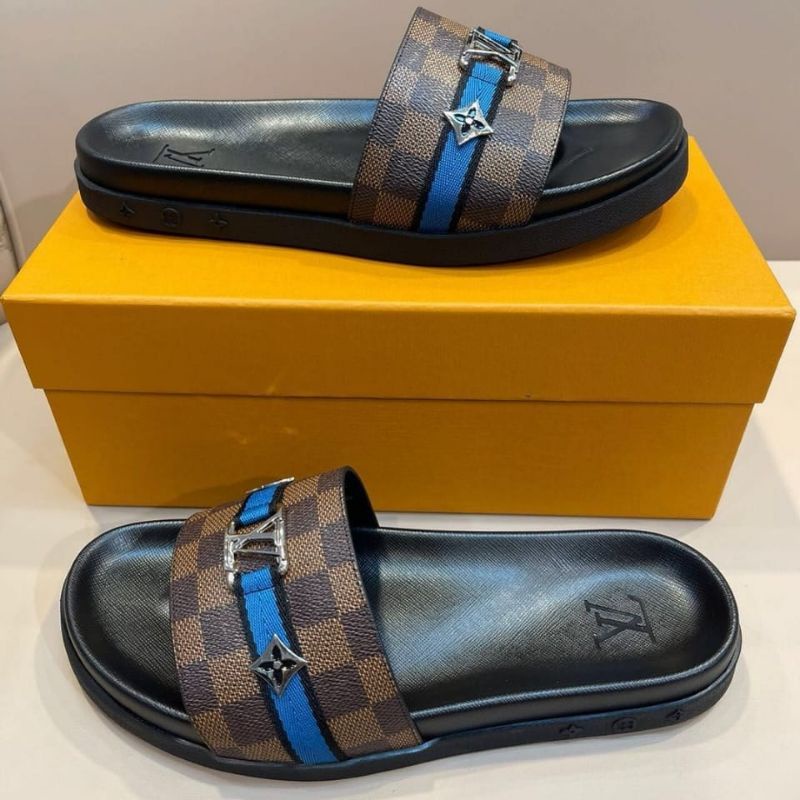 lv damier coklat sandal pria slide motif catur sendal cowok selop mirror quality