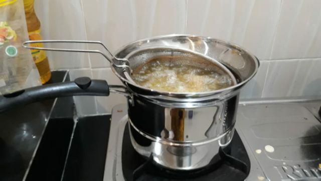 Deep Fryer Pan 3 In 1 Stainless Steel Pot Rebus - Panci Goreng - Wajan Kukus 22 Cm