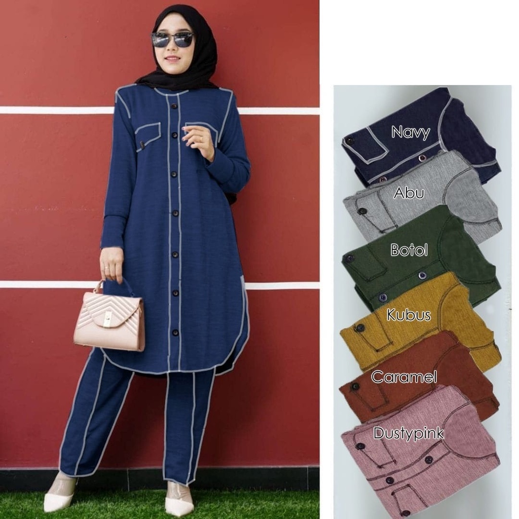 SET LONG TUNIK ZILLA 04 / SETELAN TUNIK PAKAIAN WANITA HIJAB FASHION PREMIUM SET