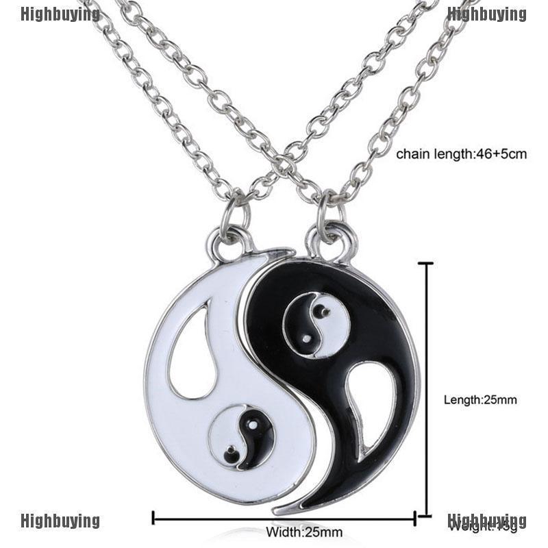 2pcs Kalung Persahabatan Liontin Yin Yang Warna Hitam Putih Untuk Pasangan